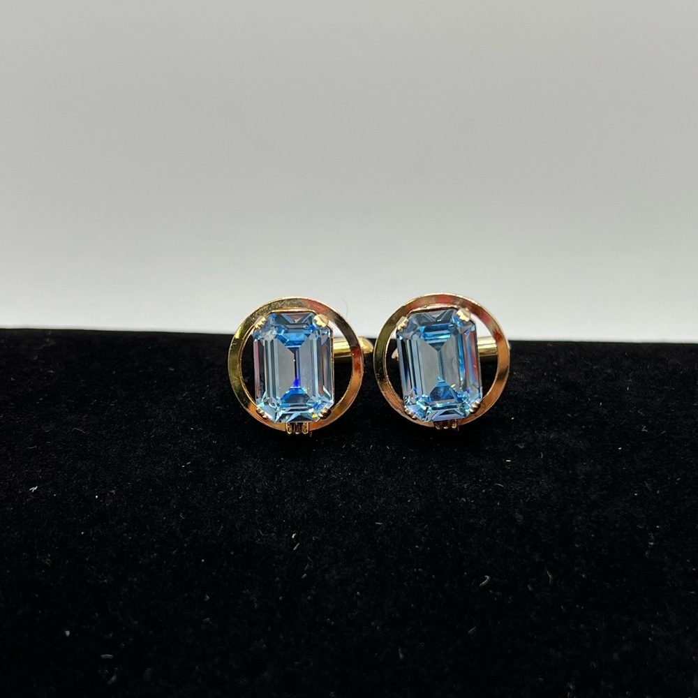 Vintage Destino Blue Rhinestone Cufflinks & Tie Pin Set